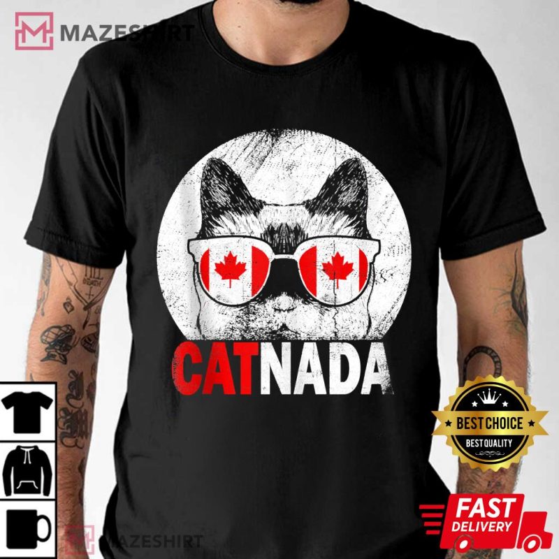 Canadian Cat Sunglasses Canada Day T-Shirt