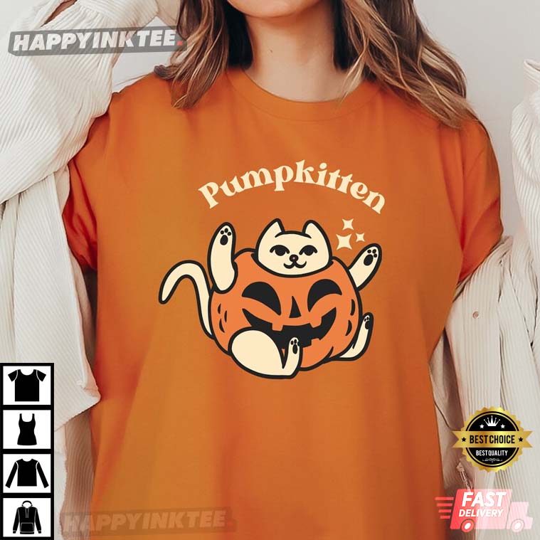 PUMPKITTEN T Shirt Womens Funny Halloween Pumpkin Cat Tee 2