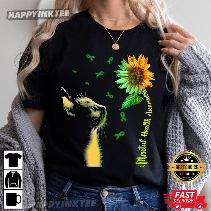 Cat Sunflower Mental Health Awareness Best T-Shirt