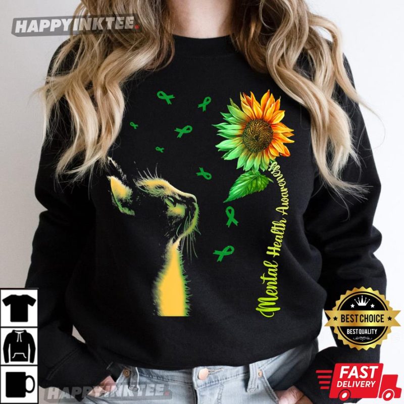 Cat Sunflower Mental Health Awareness Best T Shirt