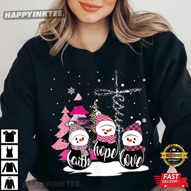 Faith Hope Love Snowman Christian Jesus Xmas Tree Christmas T Shirt 1