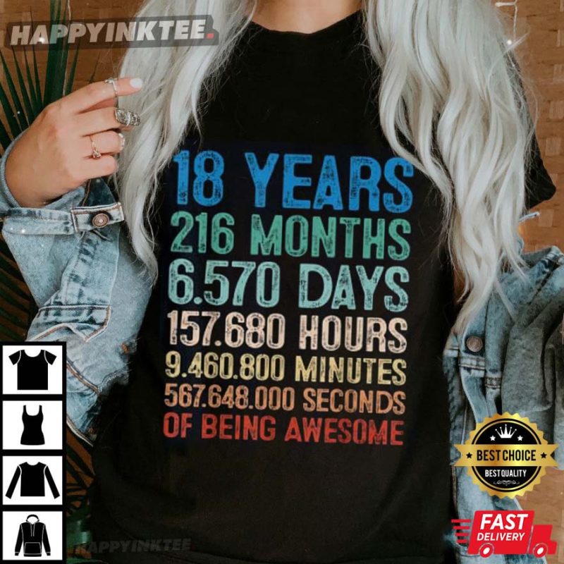 18 Years Old Of Being Awesome Birthday Gift Decorations T Shirt 3