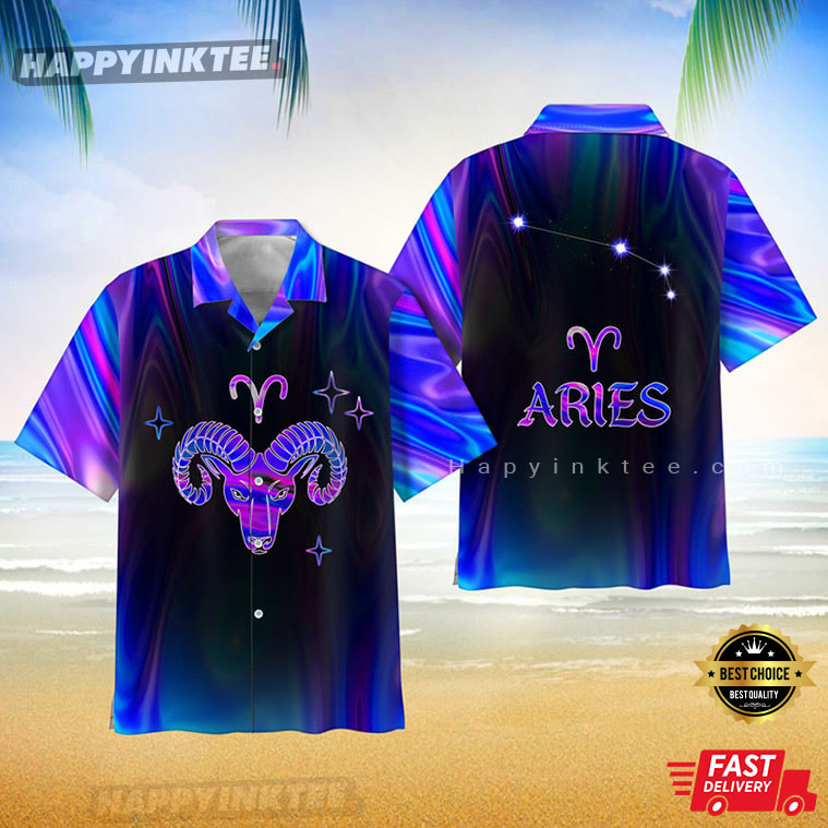 Aries Zodiac UltraHolo Star Hawaii Gift For Summer Shirt 1