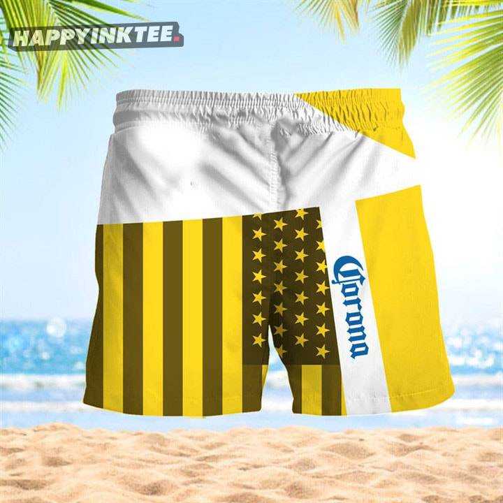 Summer American Flag Patch Corona Extra Hawaiian Shorts 2