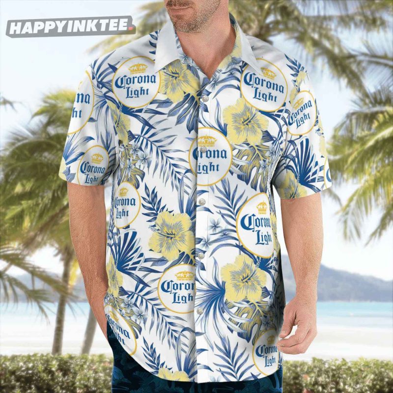 Floral Corona Light Beer Hawaiian Shirt And Beach Shorts 1