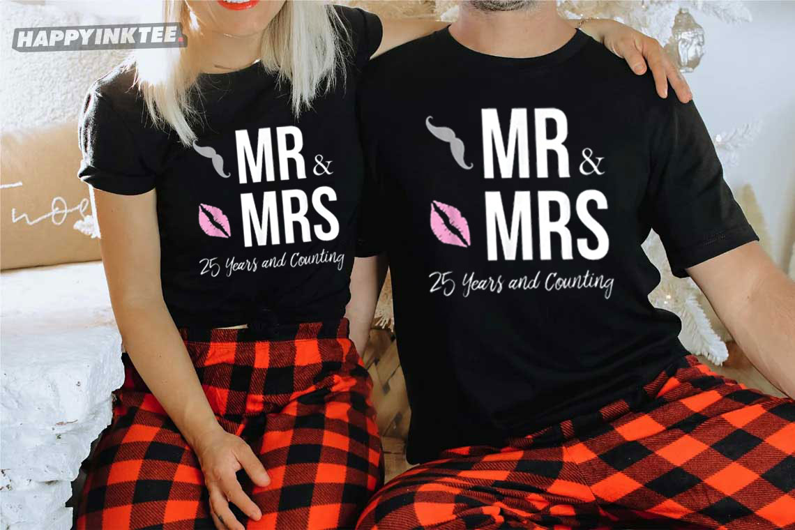 Mr & Mrs 25 Years And Counting Wedding Anniversary Couples Shirt