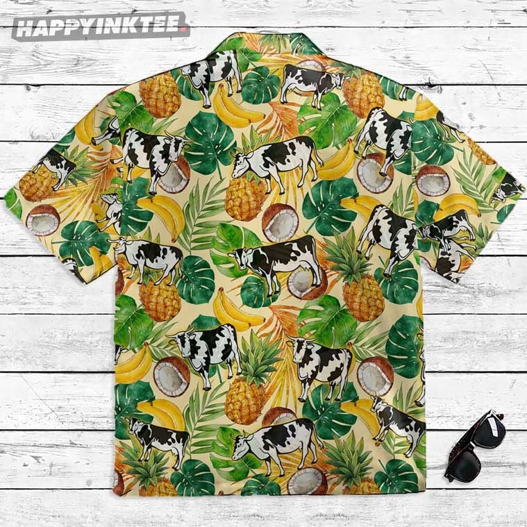 Holstein Friesian Cattle Fruit Pattern Tropical Summer Hawaiian Shirt Holstein Friesian Cattle Fruit Pattern Tropical Summer Hawaiian Shirt