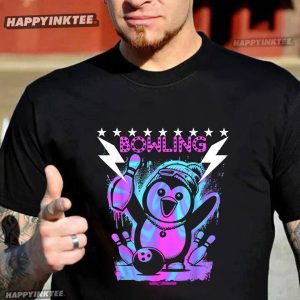 Cool Penguin Bowling With Lightning Strike Neon T-Shirt