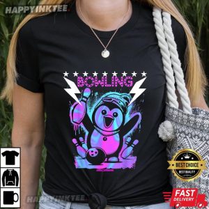 Cool Penguin Bowling With Lightning Strike Neon T Shirt (3)