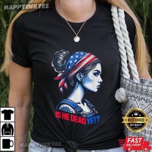 Is He Dead Yet Messy Hair Bun US Flag Turban Women T Shirt (3)