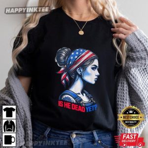 Is He Dead Yet Messy Hair Bun US Flag Turban Women T Shirt (4)