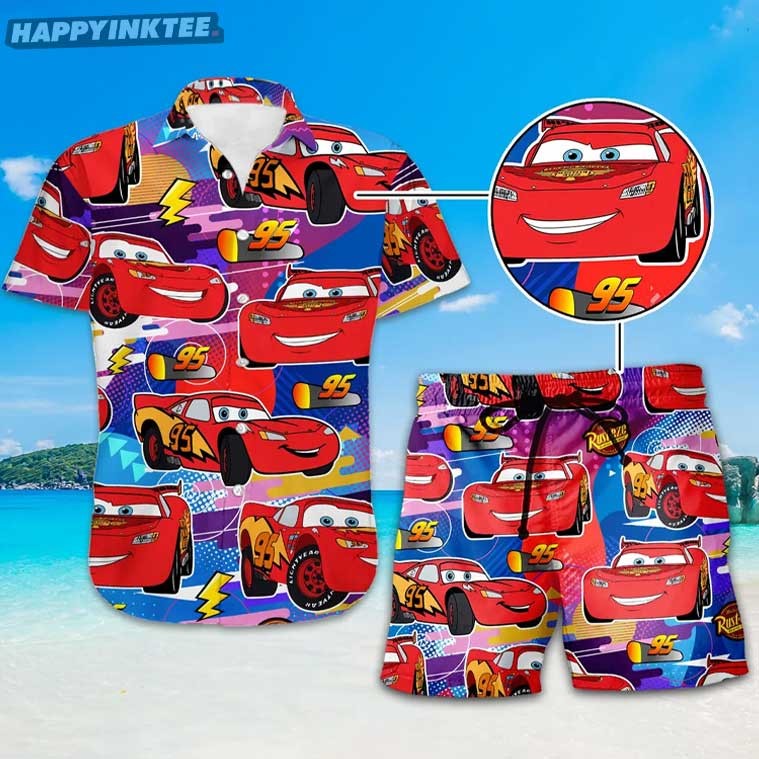 Lightning McQueen Cars Summer Hawaiian Shirt And Shorts Lightning McQueen Cars Summer Hawaiian Shirt And Shorts