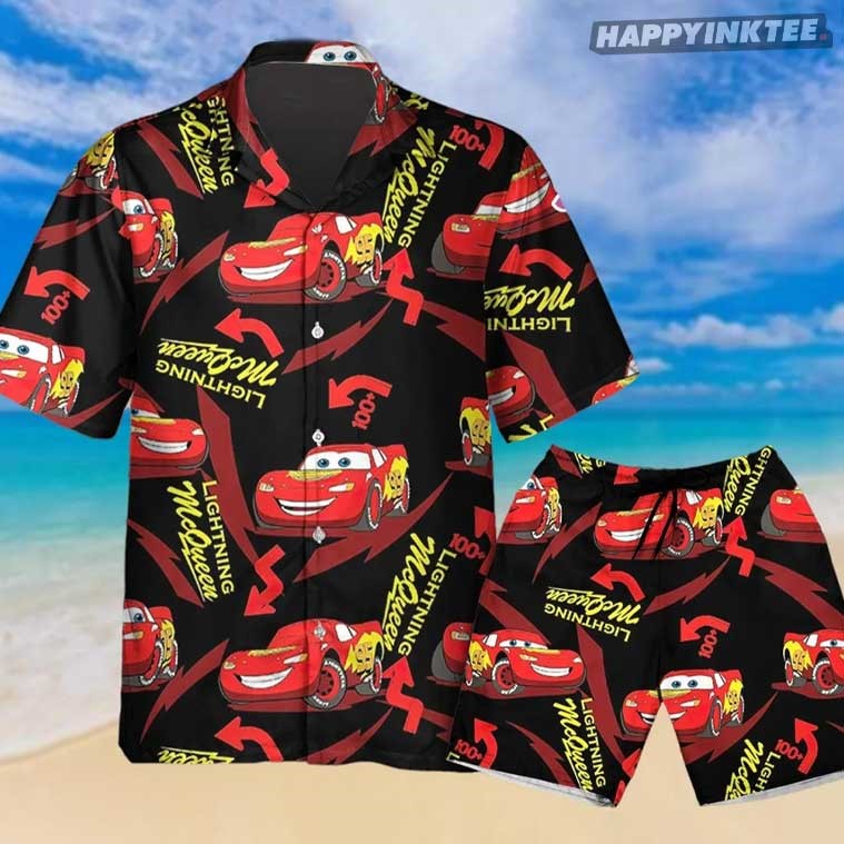 Lightning McQueen Cars Movie Summer Hawaiian Shirt And Shorts Lightning McQueen Cars Movie Summer Hawaiian Shirt And Shorts