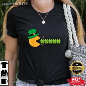 Pac Man Eating Shamrock St Patrick's Day Gamer T Shirt (2)