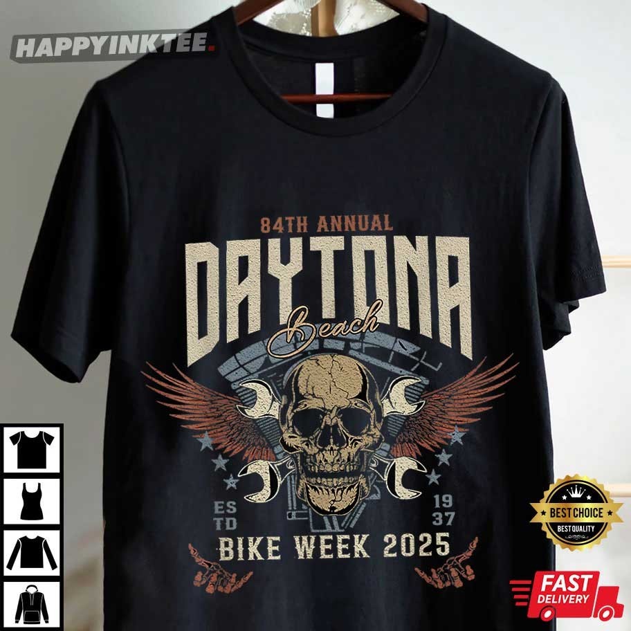 84th Annual 2025 Daytona Beach Bike Week Skull T-Shirt 84th Annual 2025 Daytona Beach Bike Week Skull T-Shirt