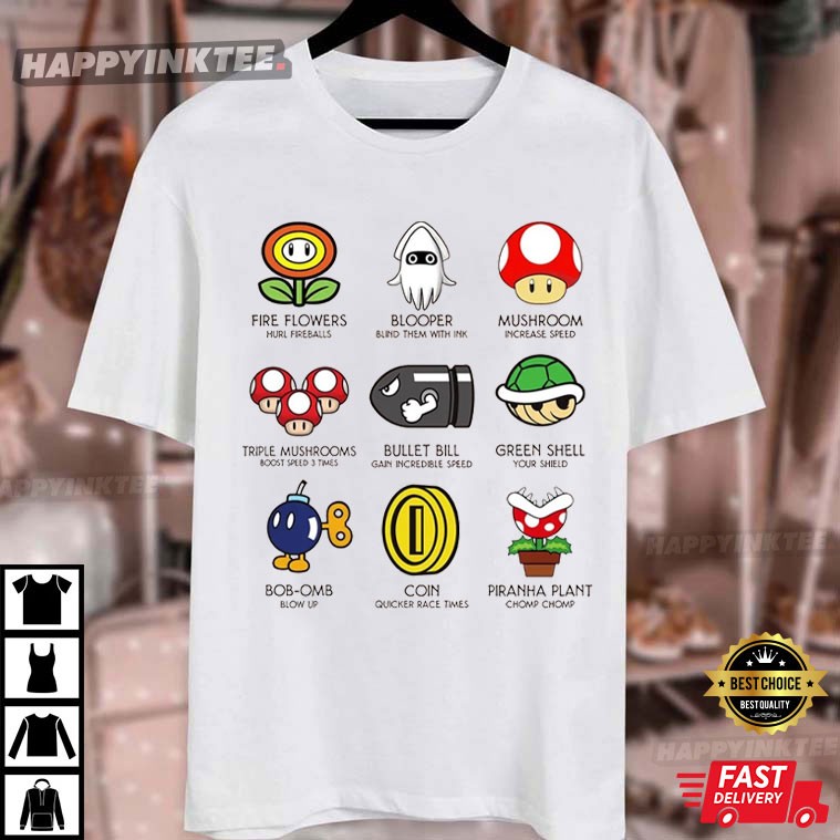 Mario Kart Power-Ups Items Super Mario Gamer T-Shirt Mario Kart Power-Ups Items Super Mario Gamer T-Shirt