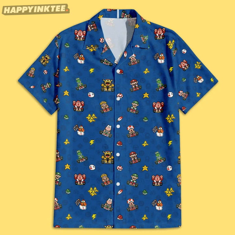 Super Mario Kart Pixel Art Game Nintento World Hawaiian Shirt Super Mario Kart Pixel Art Game Nintento World Hawaiian Shirt