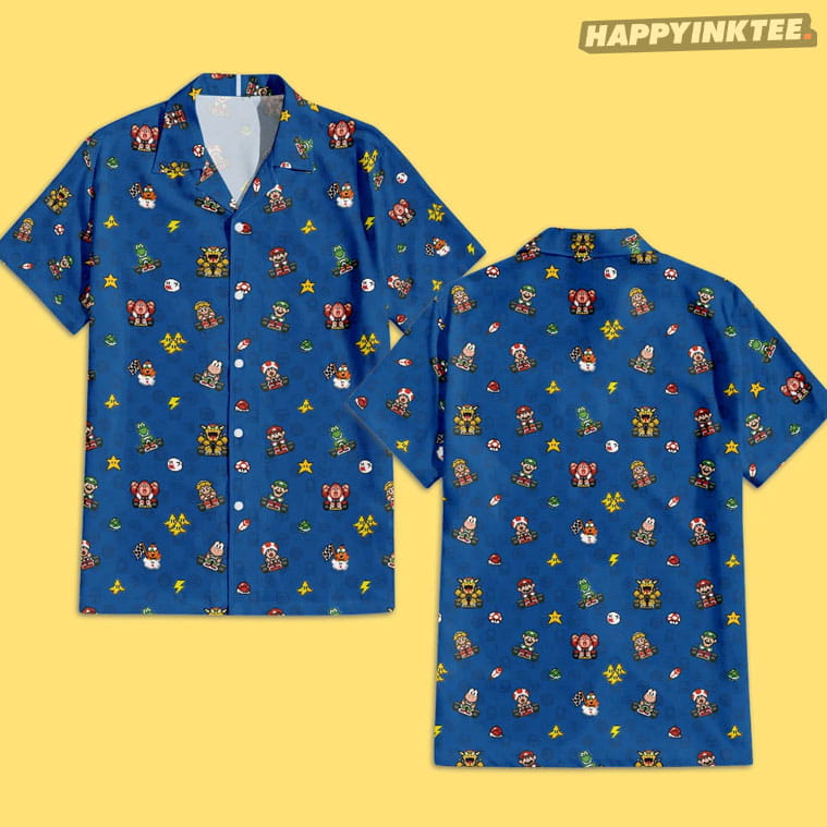 Super Mario Kart Pixel Art Game Nintento World Hawaiian Shirt Super Mario Kart Pixel Art Game Nintento World Hawaiian Shirt