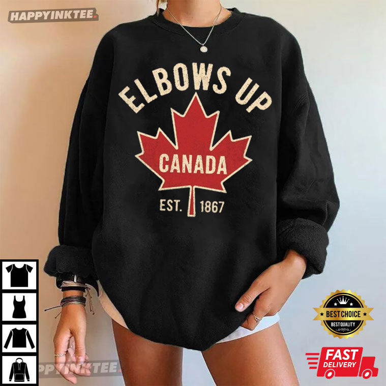 Elbows Up Canada T-Shirt - Patriotic Long Sleeve Tee With Fight Back Design