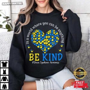 Down Syndrome Awareness Be Kind Ribbon Heart T Shirt (1)