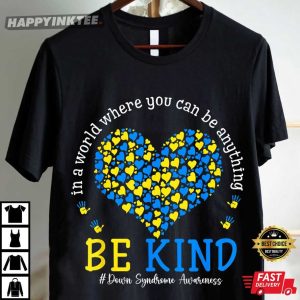 Down Syndrome Awareness Be Kind Ribbon Heart T Shirt (2)