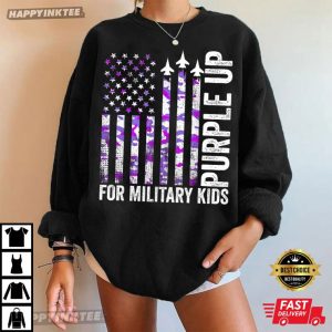 Purple Up for Military Kids USA Flag Military Child Month T Shirt (1)