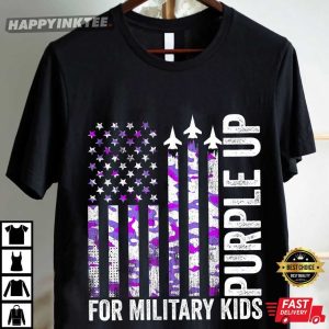 Purple Up for Military Kids USA Flag Military Child Month T Shirt (2)