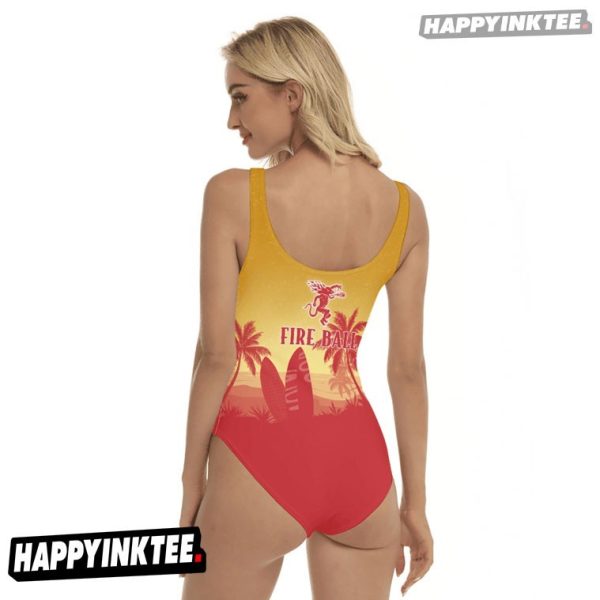 Fireball Cinnamon Whisky Palm Tree Surfboard One-Piece Swimsuit