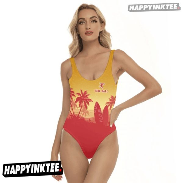 Fireball Cinnamon Whisky Palm Tree Surfboard One-Piece Swimsuit