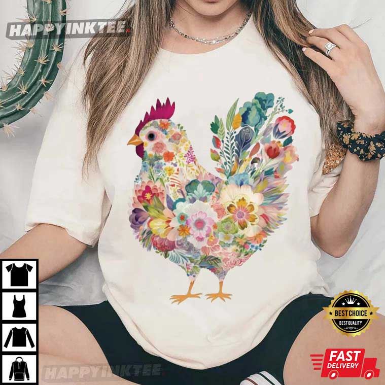 Wildflower Chicken Cottagecore Farmer Gift For Mom T-Shirt
