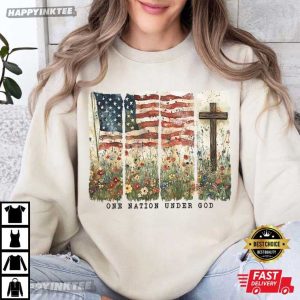 Retro One Nation Under God Christian USA 4th Of July T Shirt (2)
