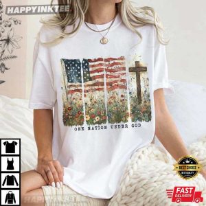 Retro One Nation Under God Christian USA 4th Of July T Shirt (4)