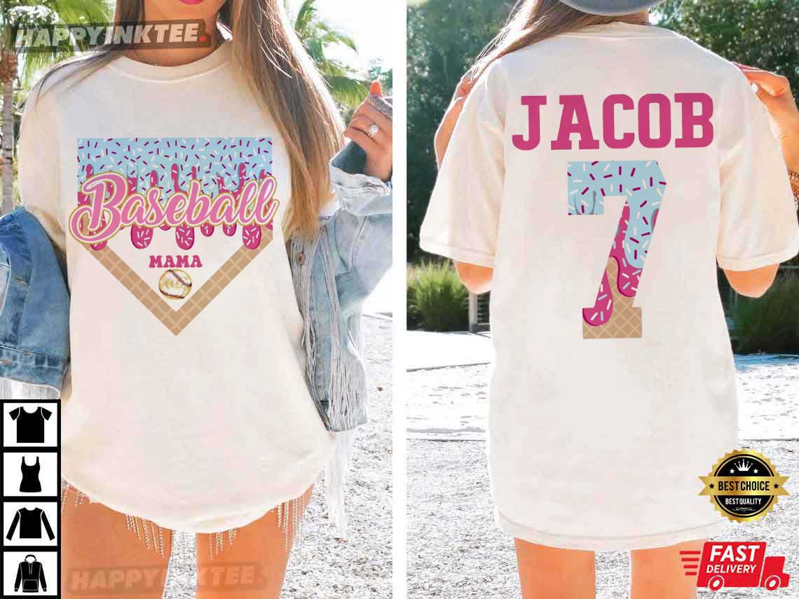 Baseball Mama Ice Cream Drip Mother's Day Gift Personalized T-Shirt Baseball Mama Ice Cream Drip Mother's Day Gift Personalized T-Shirt