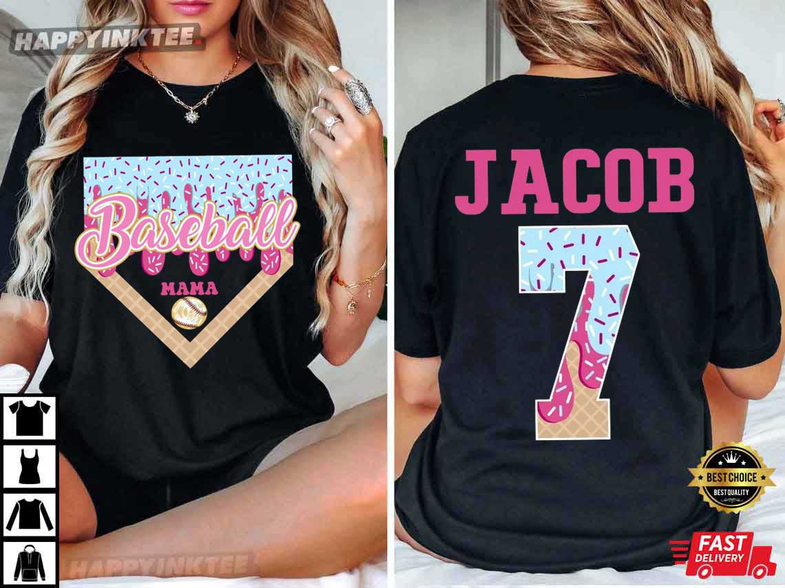 Baseball Mama Ice Cream Drip Mother's Day Gift Personalized T-Shirt Baseball Mama Ice Cream Drip Mother's Day Gift Personalized T-Shirt