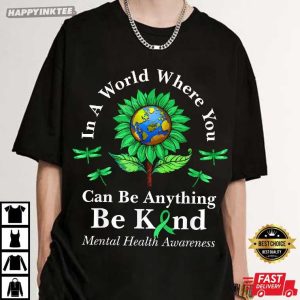 Be Kind Green Ribbon Sunflower Mental Health Awareness T Shirt (2)