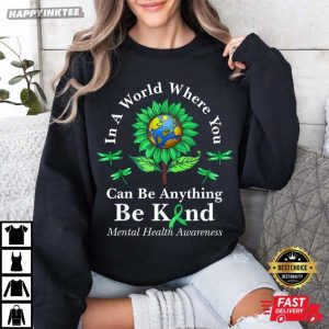 Be Kind Green Ribbon Sunflower Mental Health Awareness T Shirt (3)