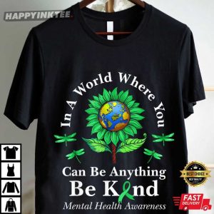 Be Kind Green Ribbon Sunflower Mental Health Awareness T Shirt (4)