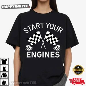 Racing Start Your Engines Checkered Flag T Shirt (2)