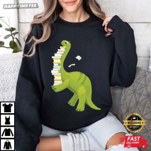 Dinosaur Reading Book Lover Librarian Gift T Shirt (2)