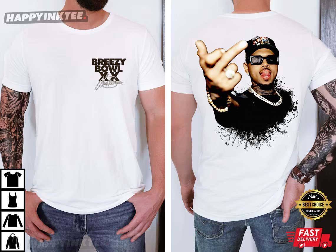 Chris Brown Middle Finger Vintage Breezy Bowl XX T-Shirt Chris Brown Middle Finger Vintage Breezy Bowl XX T-Shirt