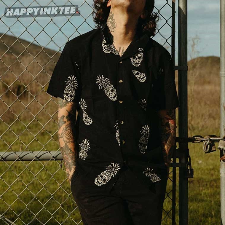 Pineapple Skull Black Hawaiian Shirt Pineapple Skull Black Hawaiian Shirt