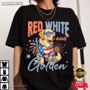 Red White And Golden Retriever 4th of July T Shirt (2)
