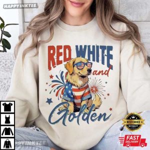 Red White And Golden Retriever 4th of July T Shirt (3)