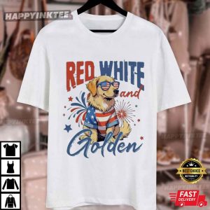 Red White And Golden Retriever 4th of July T Shirt (4)