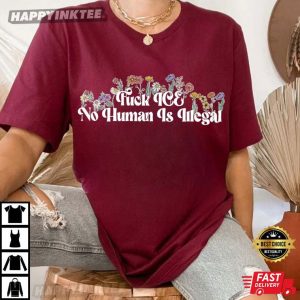Fuck Ice No Human Is Illegal Retro Flowers T-Shirt