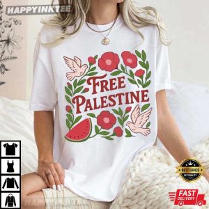 Free Palestine Solidarity Floral Watermelon Symbol T-Shirt