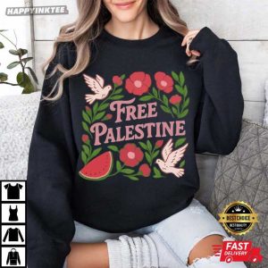 Free Palestine Solidarity Floral Watermelon Symbol T Shirt (3)
