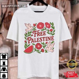 Free Palestine Solidarity Floral Watermelon Symbol T Shirt (4)