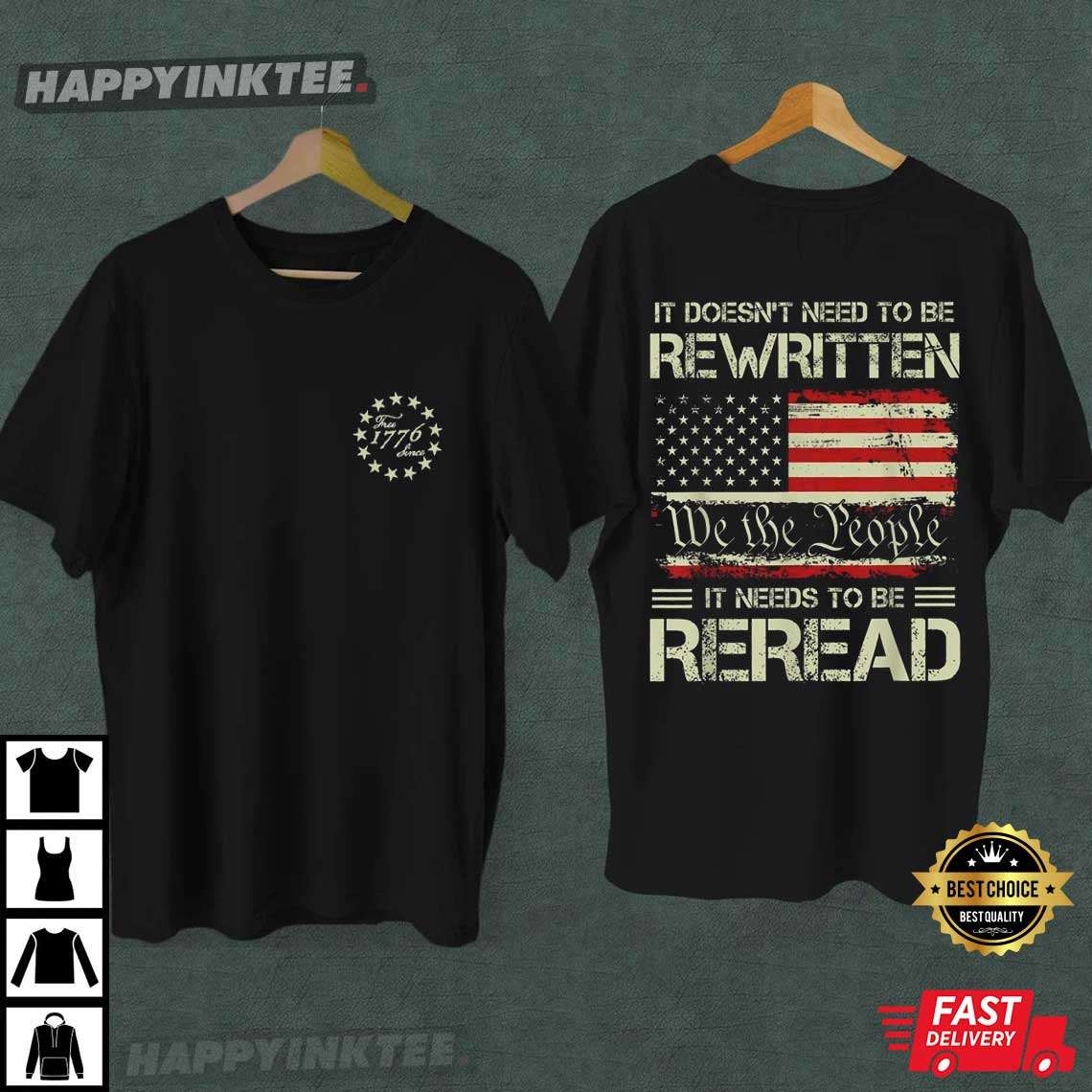 American History 1776 It Doesn't Need To Be Rewritten It Needs To Be Reread T-Shirt American History 1776 It Doesn't Need To Be Rewritten It Needs To Be Reread T-Shirt