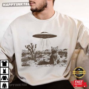 Vintage UFO Cowboy Cat Wild West T Shirt (3)